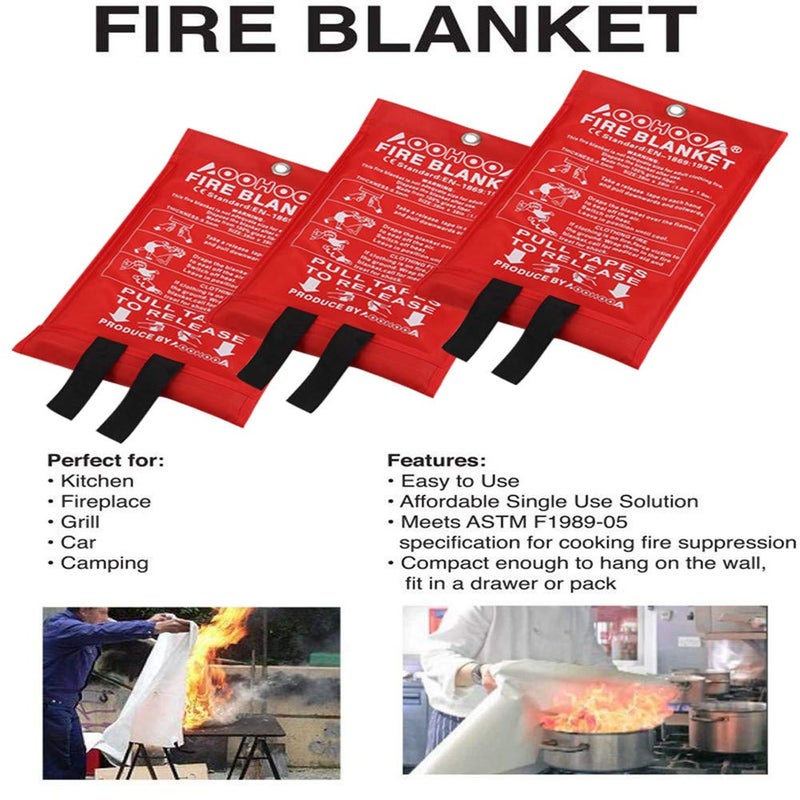 AOOHOOA Fire Blanket Fiberglass Emergency Fire Safety Blankets Flame Retardant Protection for Kitchen,Camping,Fireplace,Grill,Car,RV,Boat (3 Pack) - Image 2